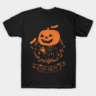 Stay Creepy Grunge Goth Black and Orange T-Shirt